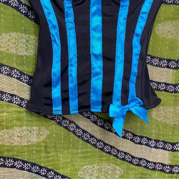 Y2K Morbid Threads Black and Turquoise Corset Bustier Size 36B - Picture 2 of 10